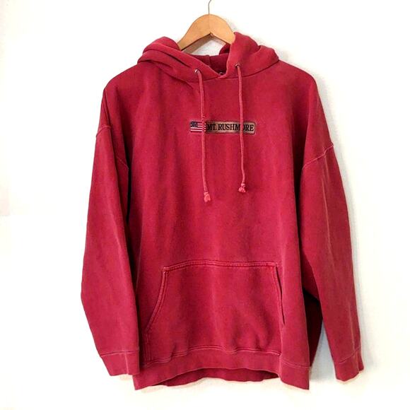 Mount Rushmore heavy hoodie sweatshirt in red mineral wash Alstyle tag - Picture 1 of 5